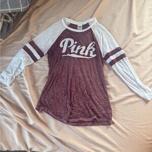 PINK Victoria's Secret women's  Maroon and White Long Sleeve shirt